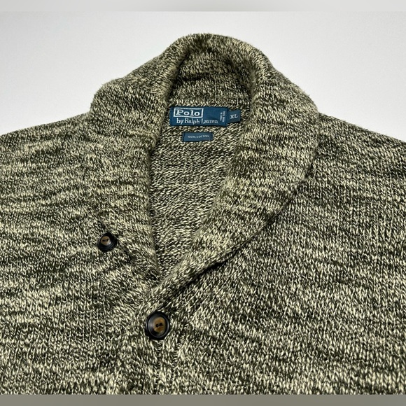 VTG Ralph Lauren Polo Knit 100% Cotton Shawl Loop Collar Cardigan Sweater Men XL - Picture 1 of 10